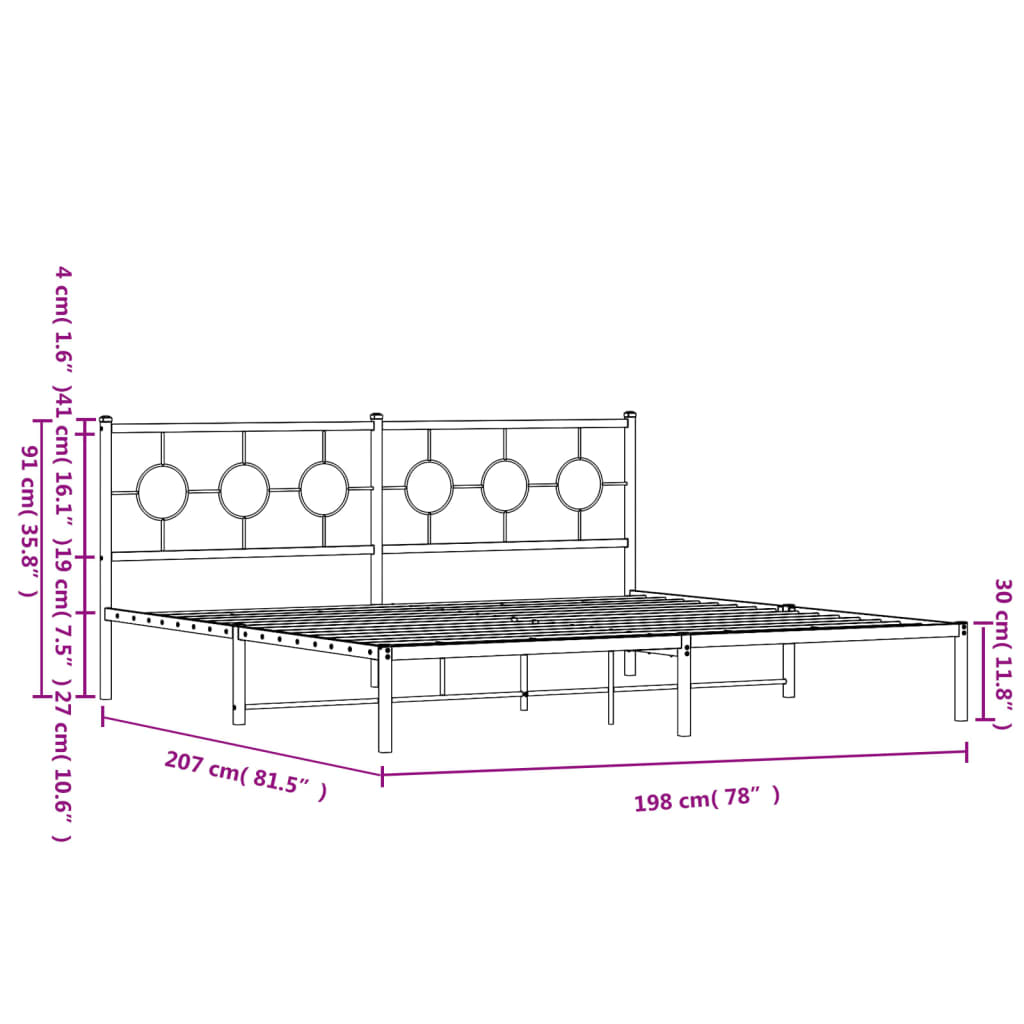 Estrutura de cama com cabeceira 193x203 cm metal branco