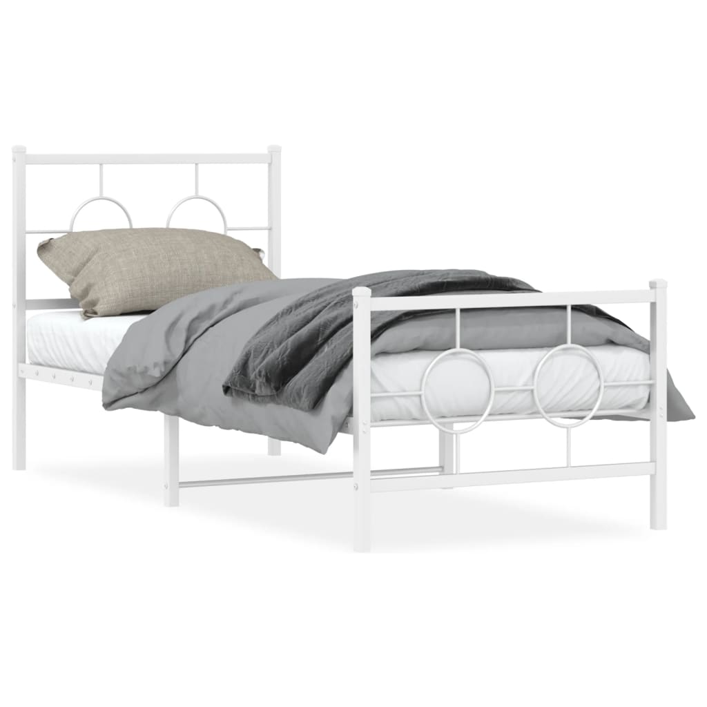 Estrutura de cama com cabeceira e pés 75x190 cm metal branco