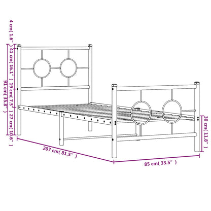 Estrutura de cama com cabeceira e pés 80x200 cm metal branco