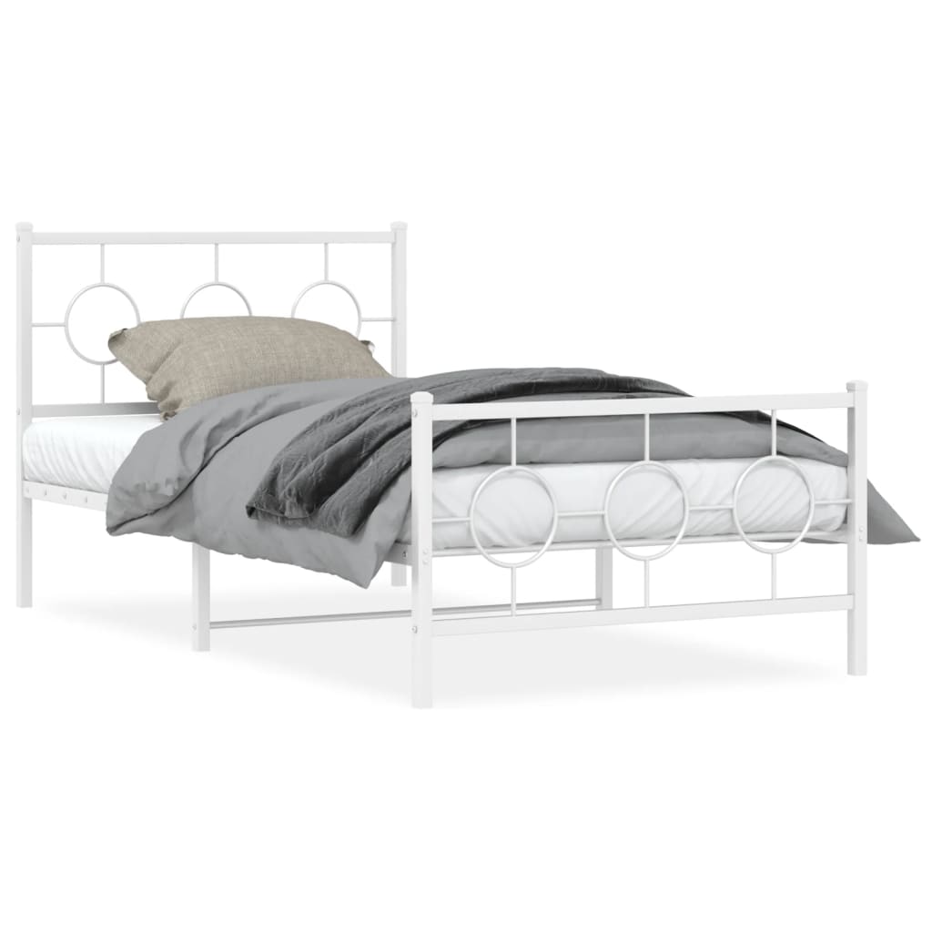 Estrutura de cama com cabeceira e pés 100x190 cm metal branco