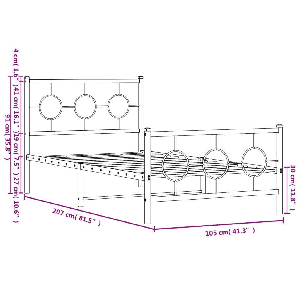 Estrutura de cama com cabeceira e pés 100x200 cm metal branco