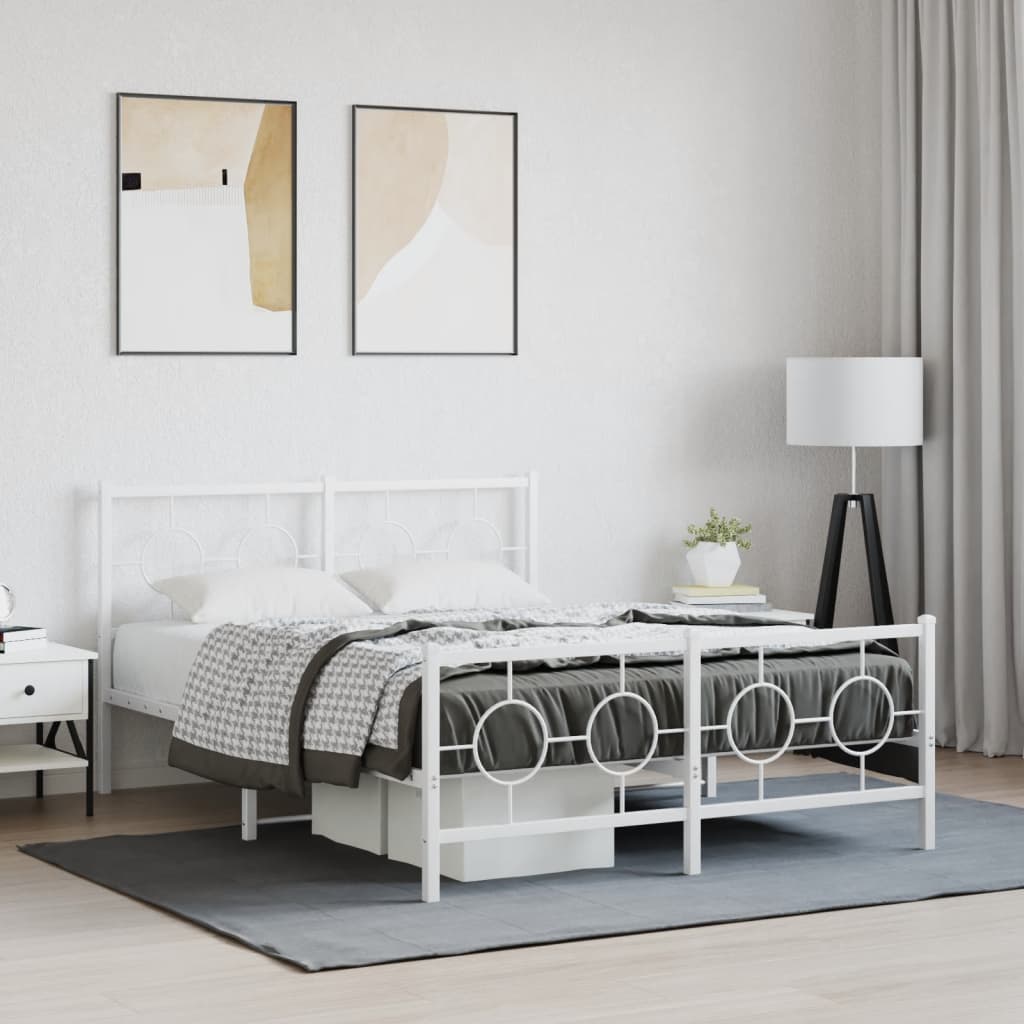 Estrutura de cama com cabeceira e pés 135x190 cm metal branco