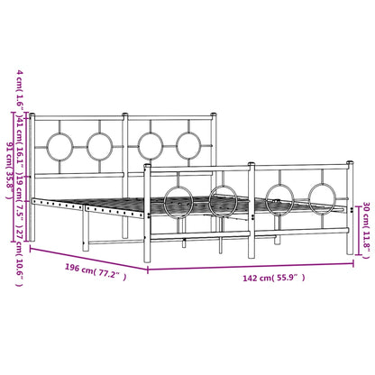 Estrutura de cama com cabeceira e pés 135x190 cm metal branco