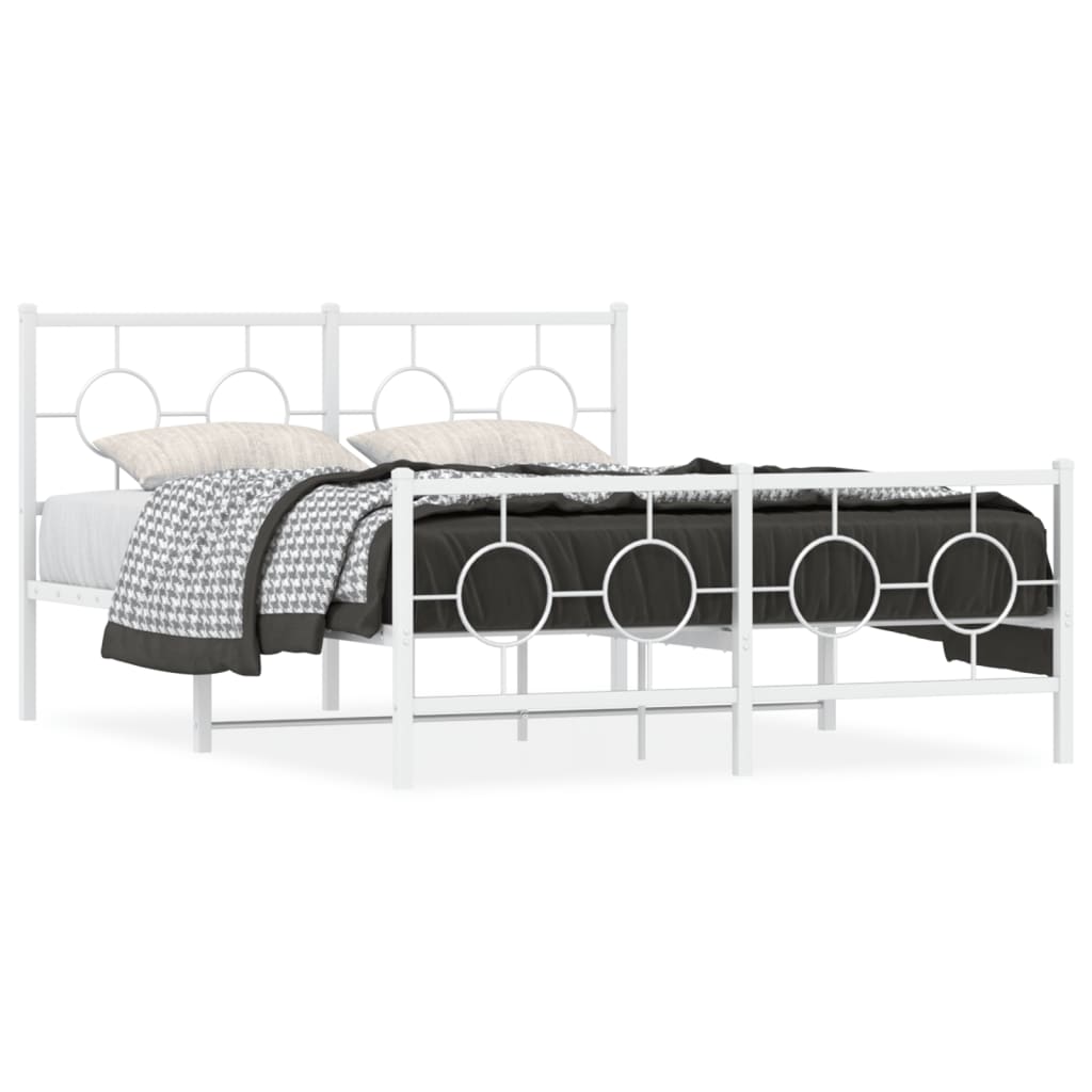 Estrutura de cama com cabeceira e pés 135x190 cm metal branco