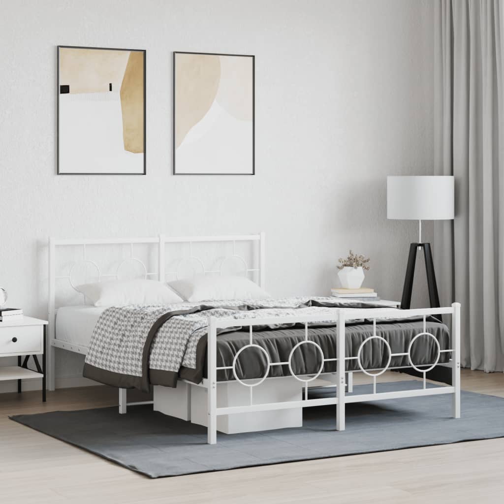 Estrutura de cama com cabeceira e pés 140x200 cm metal branco