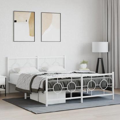 Estrutura de cama com cabeceira e pés 160x200 cm metal branco