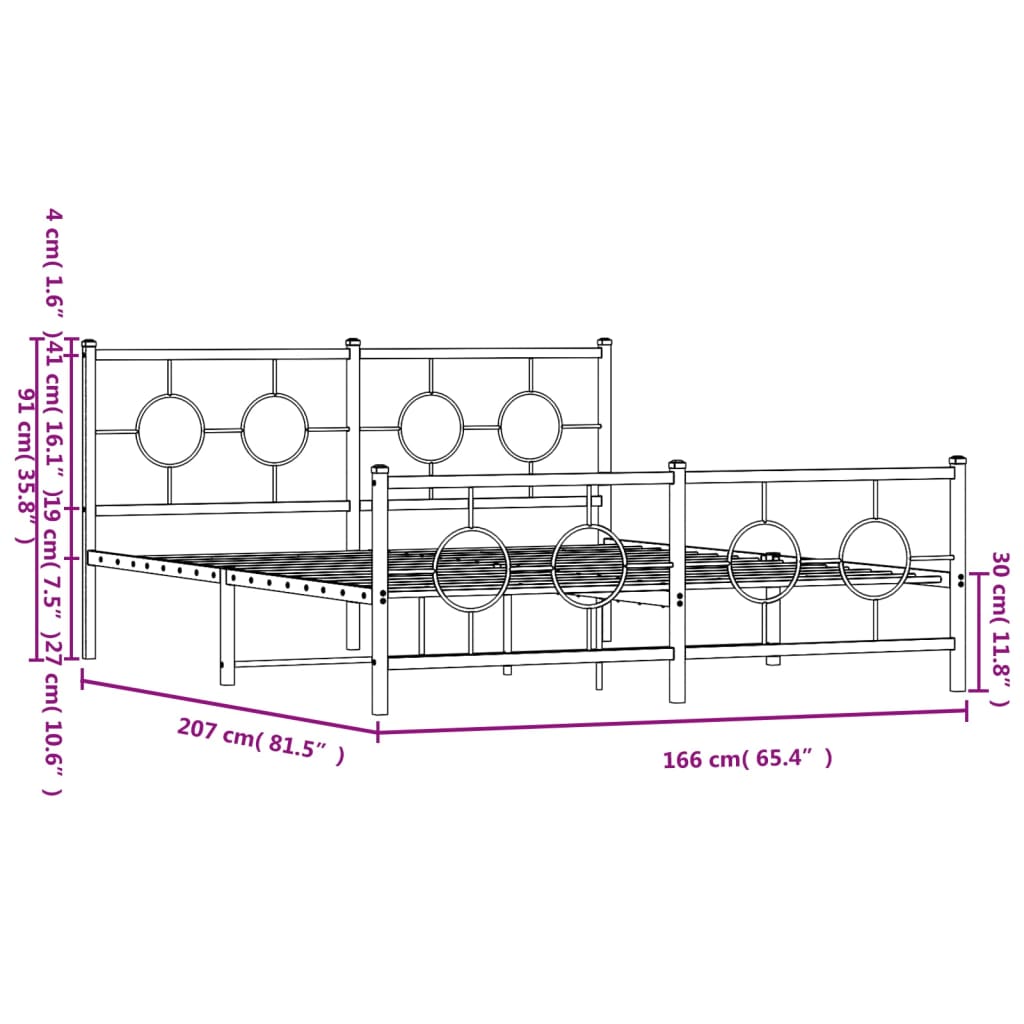 Estrutura de cama com cabeceira e pés 160x200 cm metal branco