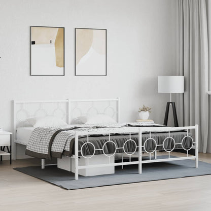 Estrutura de cama com cabeceira e pés 180x200 cm metal branco