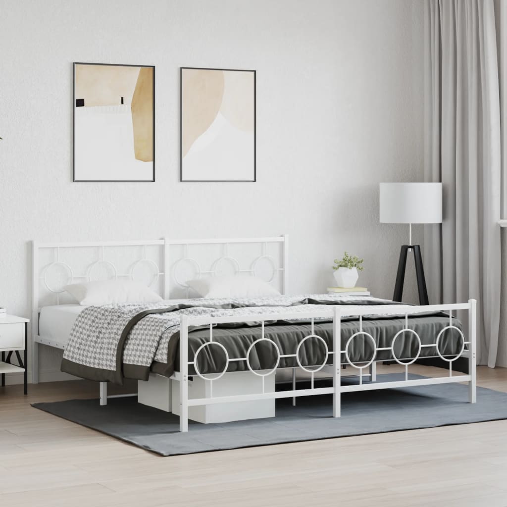 Estrutura de cama com cabeceira e pés 183x213 cm metal branco