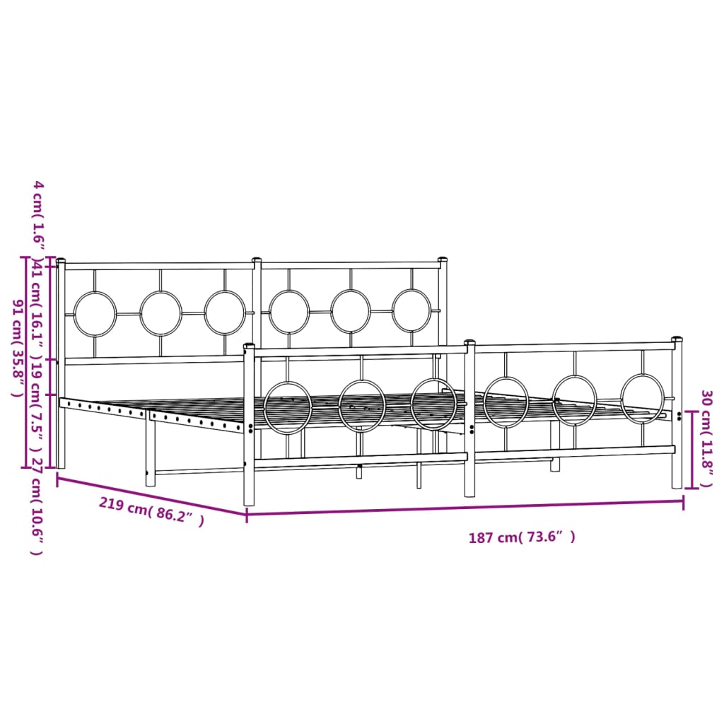 Estrutura de cama com cabeceira e pés 183x213 cm metal branco