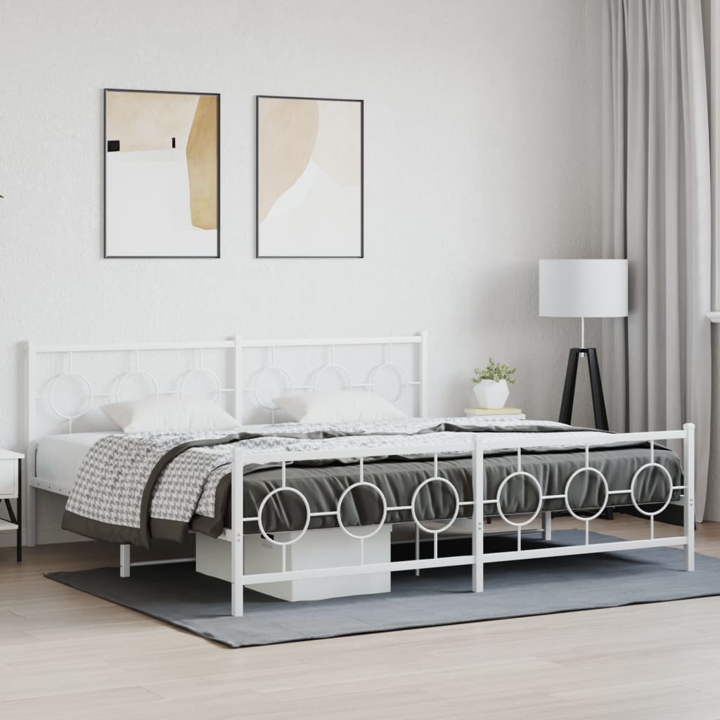 Estrutura de cama com cabeceira e pés 193x203 cm metal branco