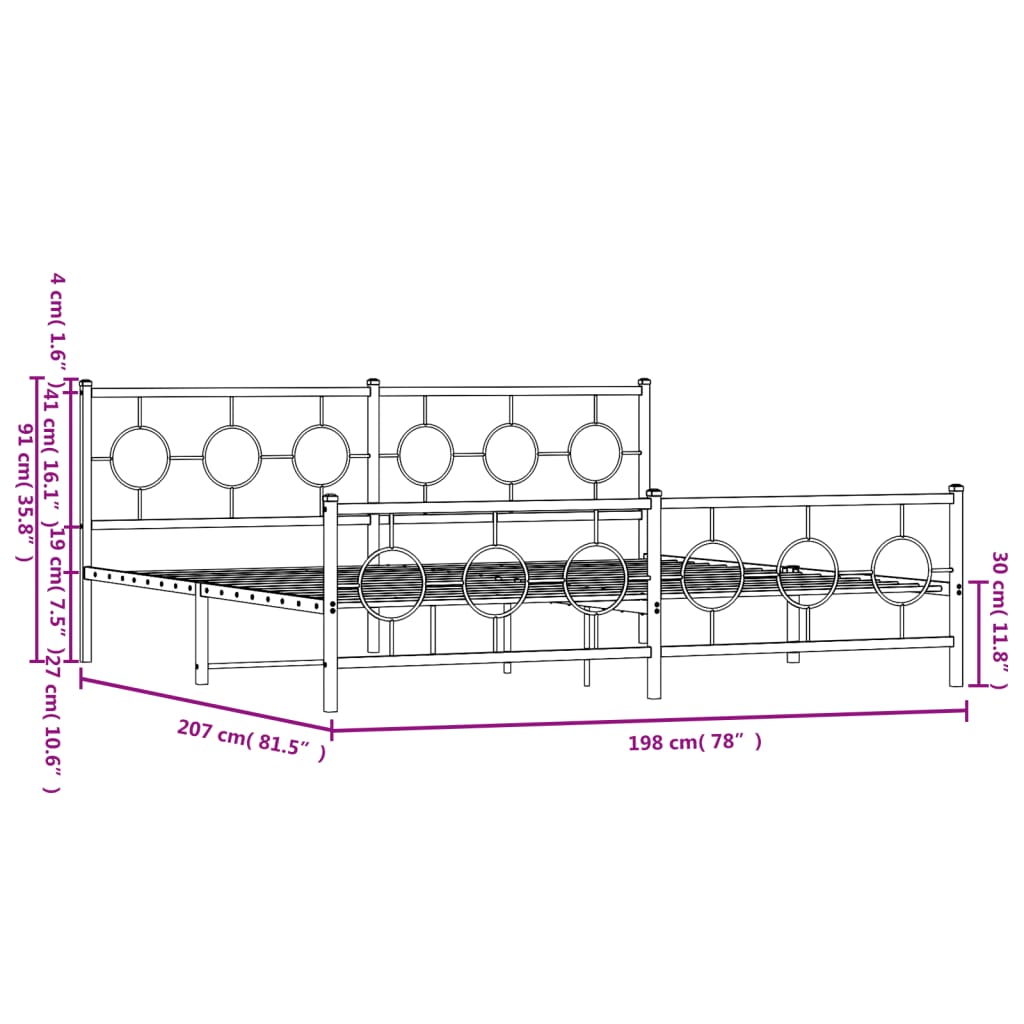 Estrutura de cama com cabeceira e pés 193x203 cm metal branco