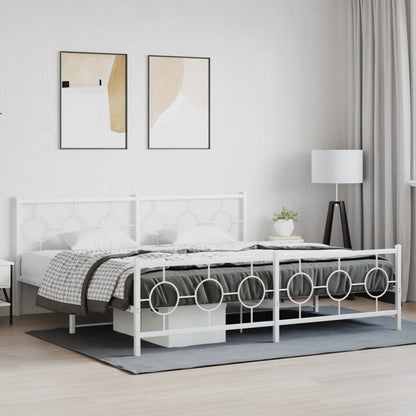 Estrutura de cama com cabeceira e pés 200x200 cm metal branco