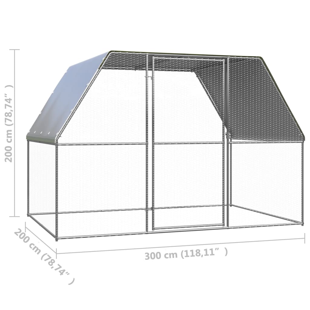 Galinheiro 3x2x2 m aço galvanizado prateado e cinzento