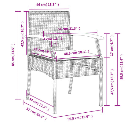 Cadeiras de jardim com almofadões 2 pcs vime PE/acácia cinzento