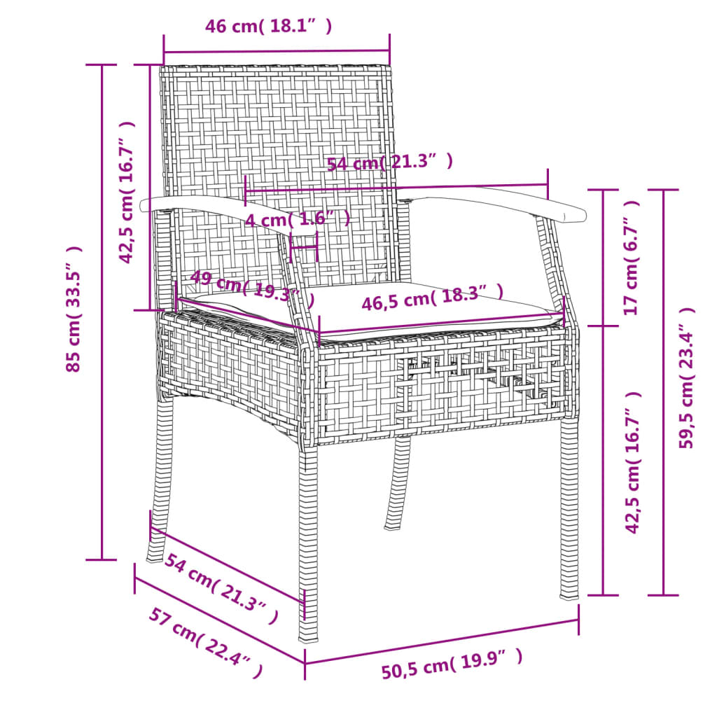 Cadeiras de jardim com almofadões 2 pcs vime PE/acácia bege