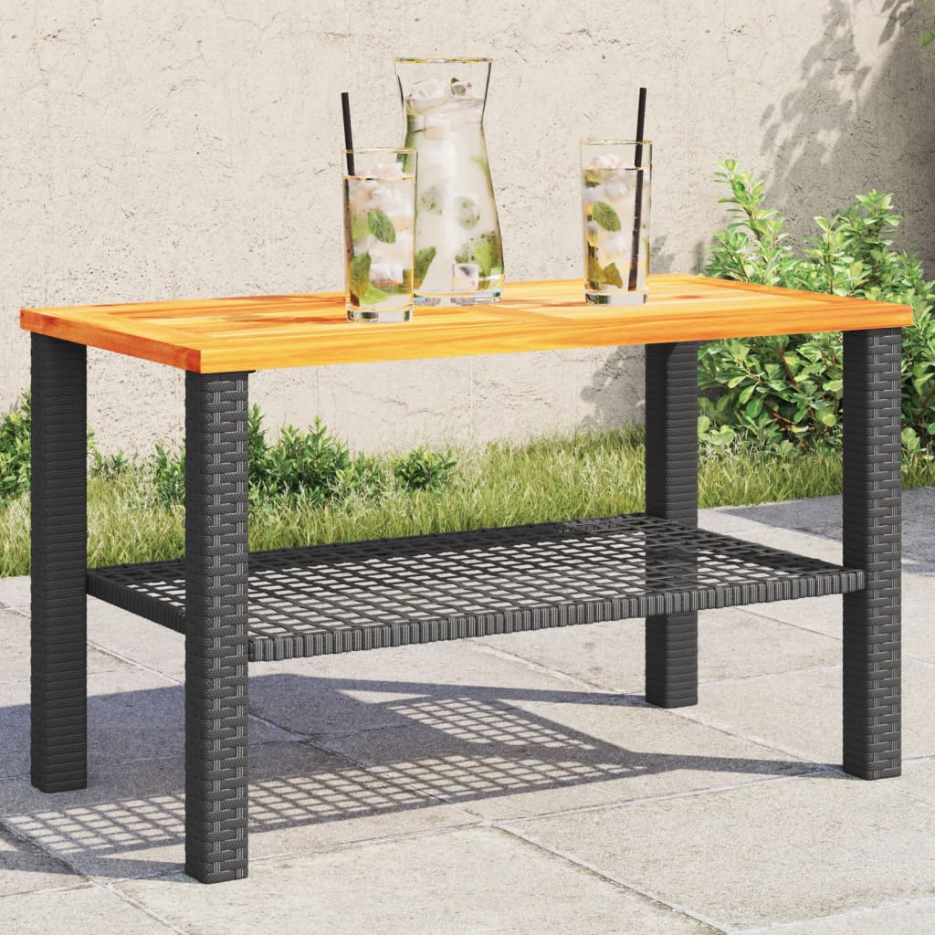 Mesa de jardim 70x38x42 cm vime PE e madeira de acácia preto