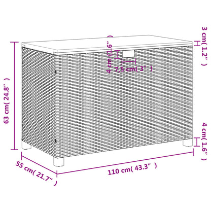 Caixa arrumação jardim 110x55x63 cm vime PE/acácia maciça preto