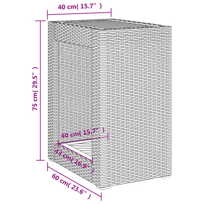 Mesa apoio jardim c/ tampo madeira 60x40x75 cm vime PE cinzento