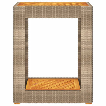 Mesa apoio jardim c/ tampo madeira 60x40x75 cm vime PE bege