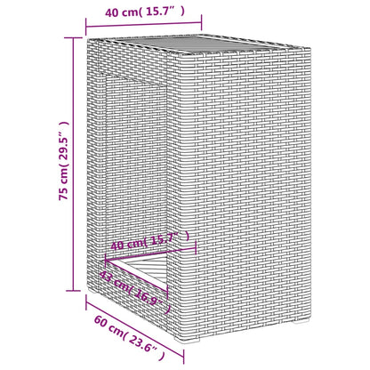 Mesa apoio jardim c/ tampo madeira 60x40x75 cm vime PE bege