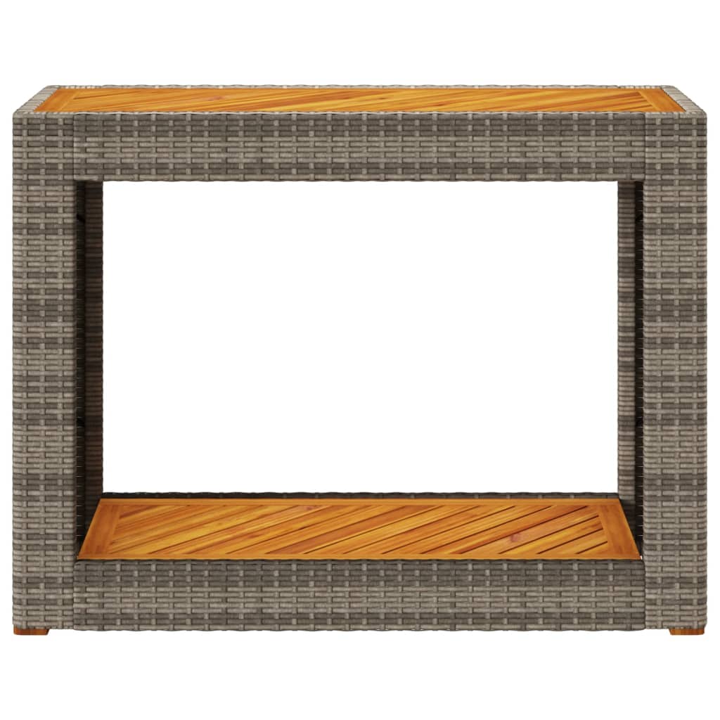 Mesa apoio jardim c/ tampo madeira 100x40x75cm vime PE cinzento