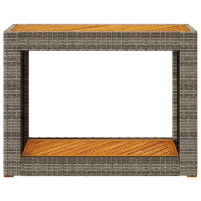 Mesa apoio jardim c/ tampo madeira 100x40x75cm vime PE cinzento