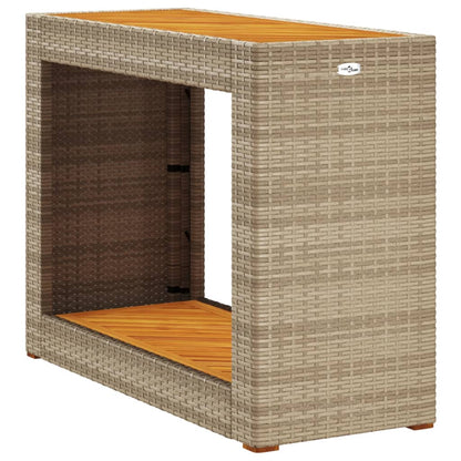 Mesa apoio jardim c/ tampo madeira 100x40x75 cm vime PE bege