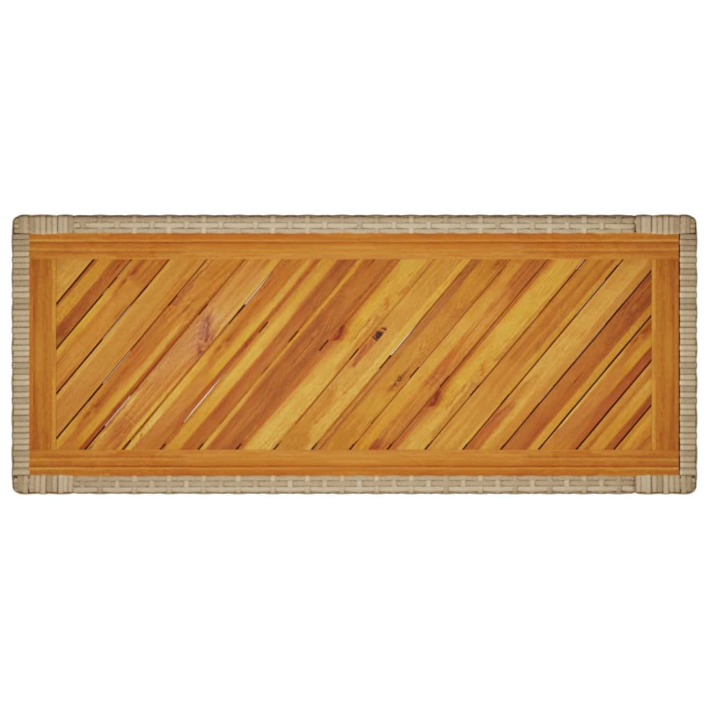 Mesa apoio jardim c/ tampo madeira 100x40x75 cm vime PE bege