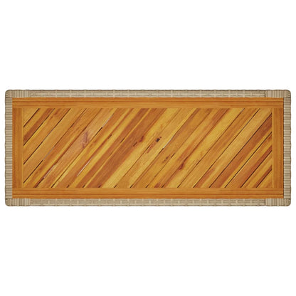 Mesa apoio jardim c/ tampo madeira 100x40x75 cm vime PE bege