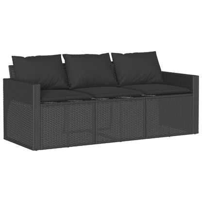 2 pcs conjunto de jantar p/ jardim c/ almofadões vime PE preto