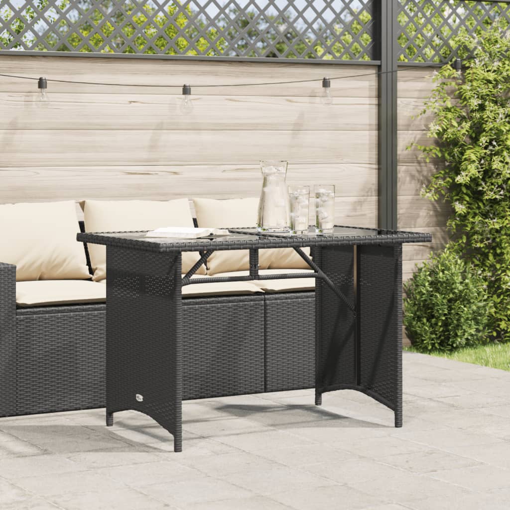 Mesa de jardim com tampo de vidro 110x68x70 cm vime PE preto