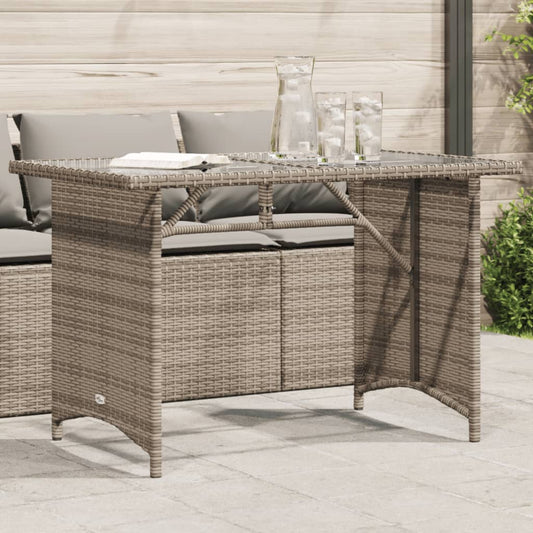 Mesa de jardim com tampo de vidro 110x68x70 cm vime PE cinza