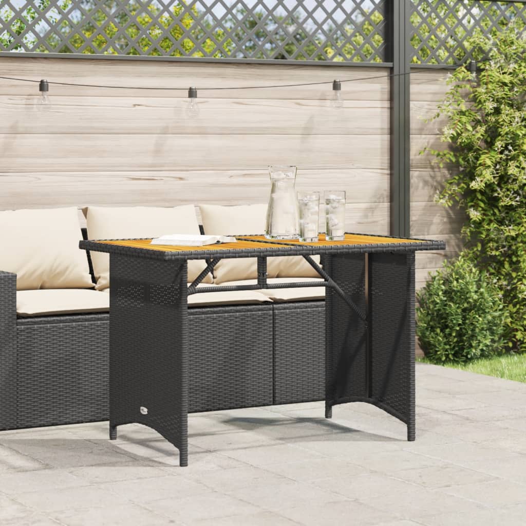 Mesa de jardim com tampo de madeira 110x68x70 cm vime PE preto