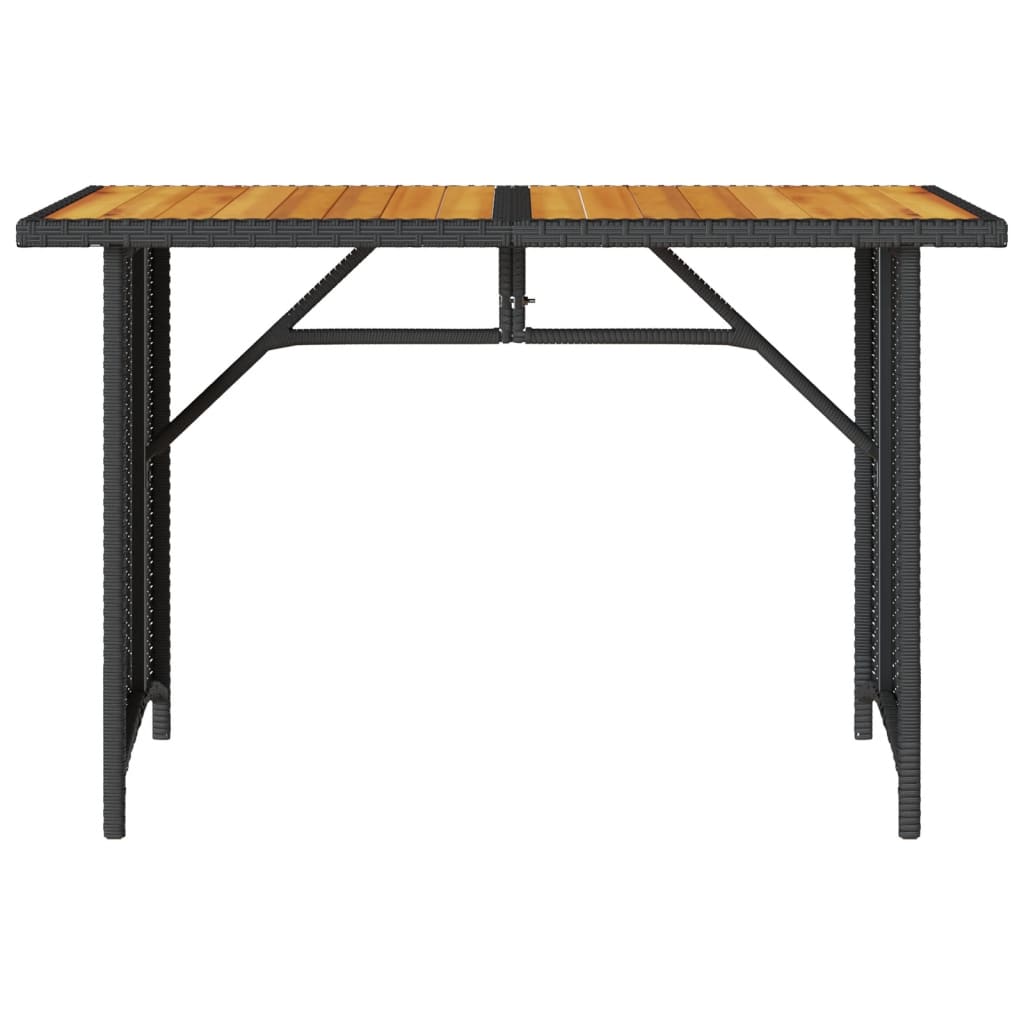 Mesa de jardim com tampo de madeira 110x68x70 cm vime PE preto