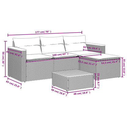 3 pcs conjunto sofás de jardim c/ almofadões vime PE cinzento