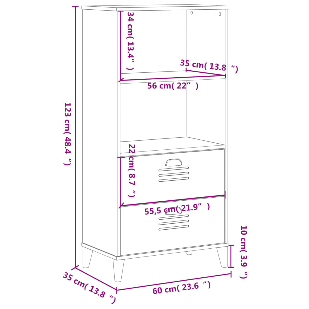 Estante VIKEN 60x35x123 cm madeira de pinho maciça branco