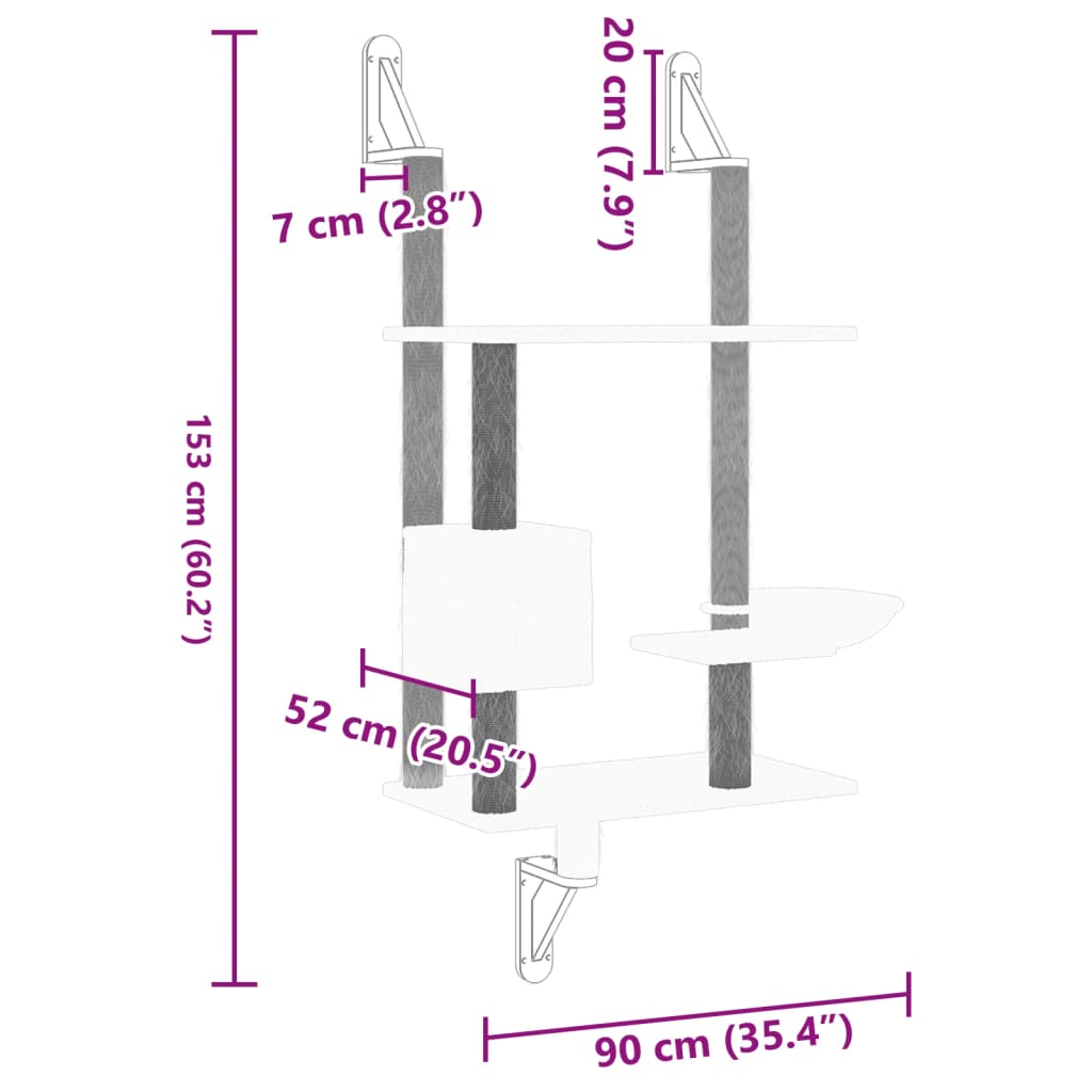 Árvore de parede para gatos c/ poste arranhador 153 cm creme