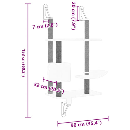 Árvore de parede para gatos c/ poste arranhador 153 cm creme