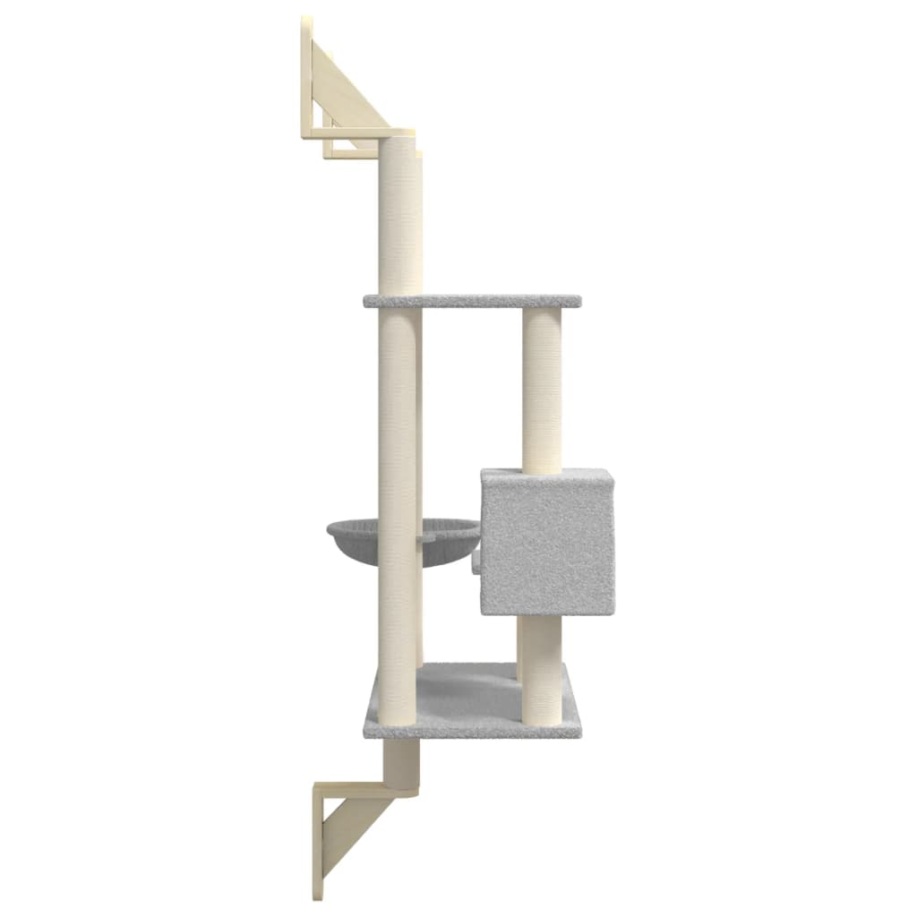 Árvore parede p/ gatos c/ poste arranhador 153 cm cinza-claro