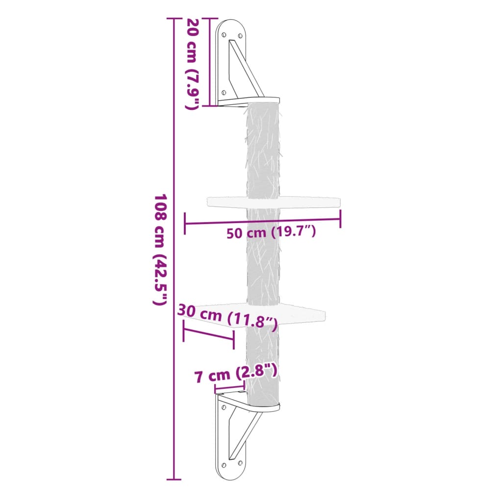 Árvore parede p/ gatos c/ poste arranhador 108 cm cinza-claro