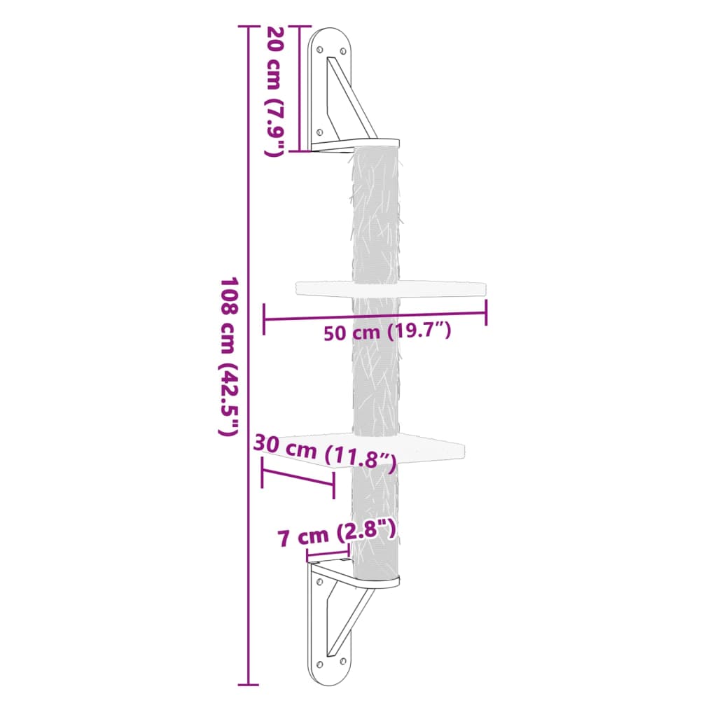 Árvore parede p/ gatos c/ poste arranhador 108 cm cinza-escuro