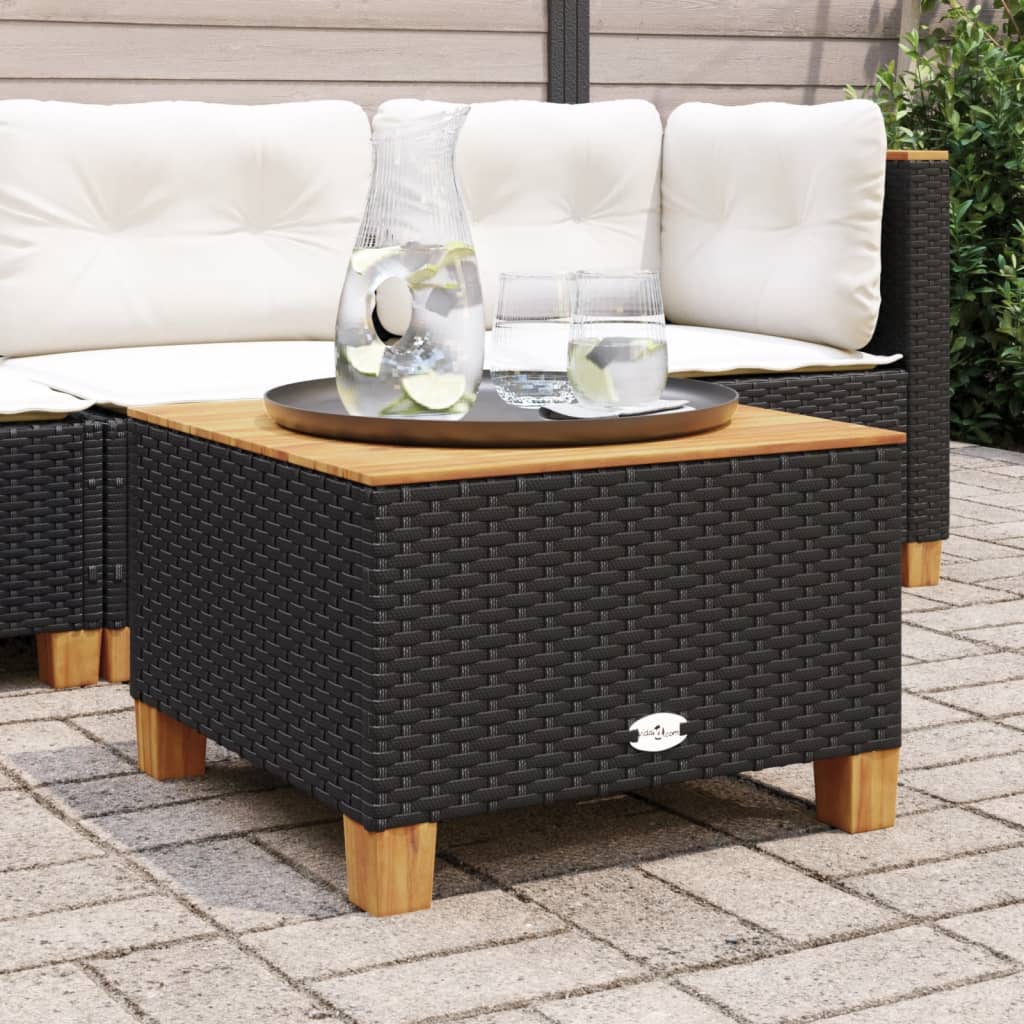 Mesa de jardim 55x55x36 cm vime PE e madeira de acácia preto