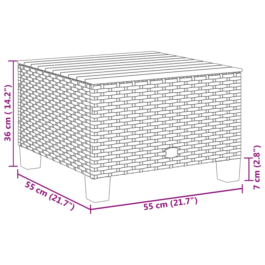 Mesa de jardim 55x55x36 cm vime PE e madeira de acácia preto