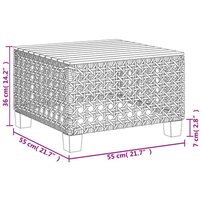 Mesa de jardim 55x55x36 cm vime PE e madeira de acácia cinzento