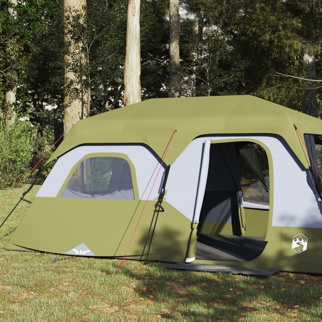 Tenda familiar 9 pessoas libertação rápida impermeável verde