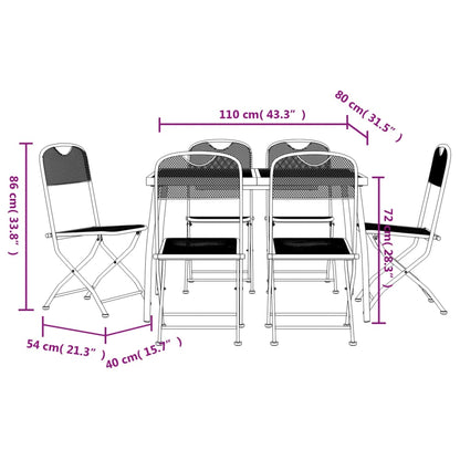 7 pcs conjunto de jantar para jardim rede de metal antracite