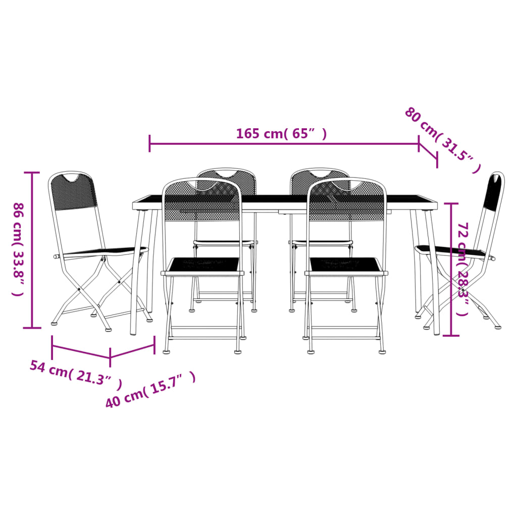 7 pcs conjunto de jantar para jardim rede de metal antracite