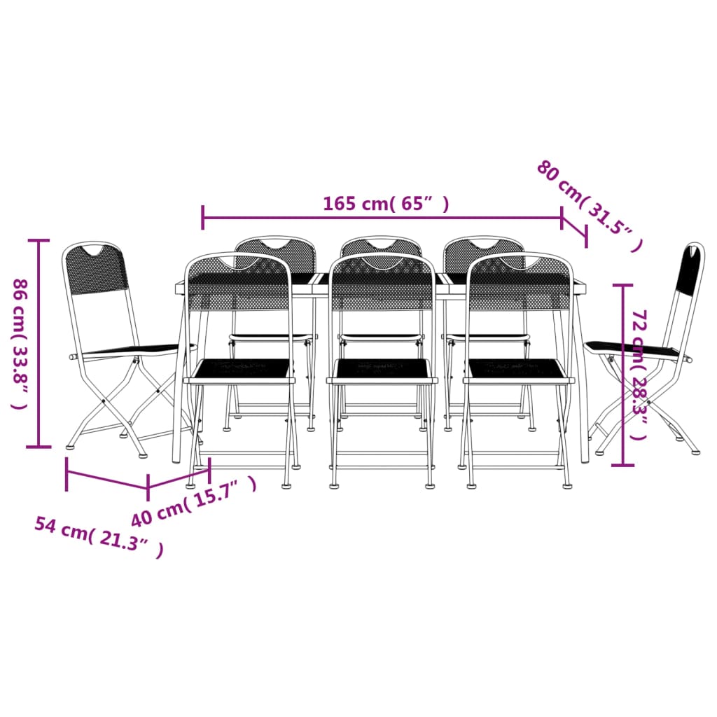 9 pcs conjunto de jantar para jardim rede de metal antracite