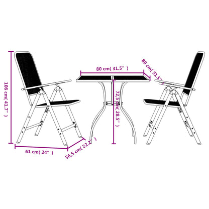 3 pcs conjunto de jantar para jardim rede de metal antracite